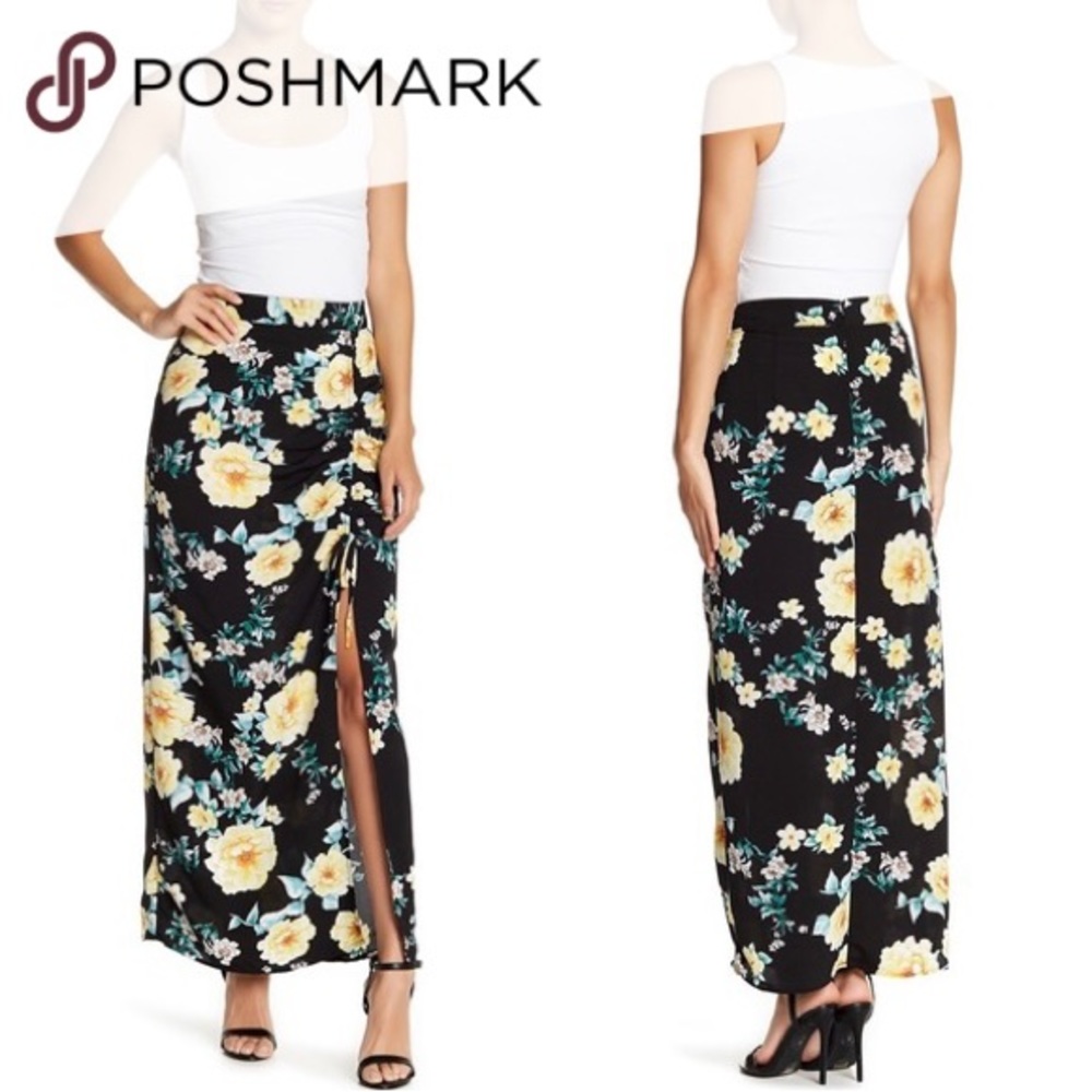 Know One Cares Yellow Floral Maxi Skirt